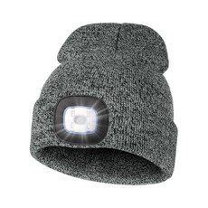 MELASA 유니 모자 USB 충전식 핸즈프리 헤드램프 LED 비니 남성 아빠 아버지 남편 겨울 선물 헤링본 238149, 블랙/화이트