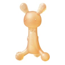 兔子造型固齒器，柔軟矽膠材質，舒緩長牙不適，多種紋理設計，促進感官發展, 黃色, 1套, 收納盒+防掉鏈