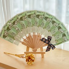 이플린 조화 블링 카네이션 한송이 꽃다발 + 돈부채 10p 세트, 초록색 + 남색 + 금, 1세트