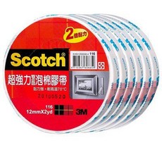 3M Scotch 超強力雙面泡棉膠帶 116, 1個, 寬度 12 mm x 3 yd