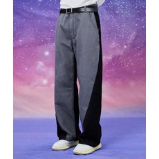 [와이케이] 와이드 웨스턴 믹스 데님 팬츠 그레이