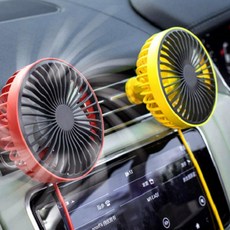 차량용 선풍기 송풍구 거치형 3단조절 LED조명 저소움 회전 USB충전 미니, 상세페이지 참조, 블랙