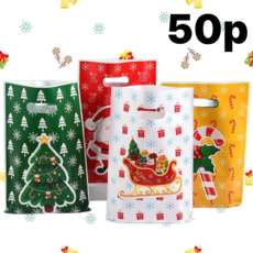 크리스마스 선물 포장 손잡이 비닐봉투, 50장, 해피크리스마스