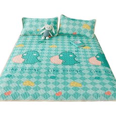 二代乳膠涼蓆 可水洗 輕薄透氣, 愛心恐龍, 90cmx200cm贈枕套x1