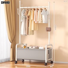 DFMEI 衣帽架落地臥室掛衣架家用室內輕奢可移動多功能宿舍收納衣服掛架, 80cm白架【加厚耐磨灰色皮兜】衣帽掛鉤萬向輪+送調平底腳