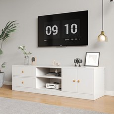 Kurua 거실장 서랍도어+도어형+오픈 TV테이블 거실장 1200 x 340 x 400 mm, 화이트