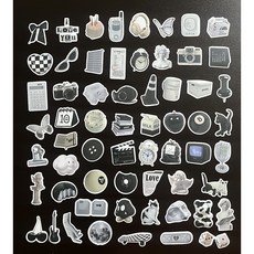 에코플렉트 캐리어 꾸미기 표시 소품 여행용 스티커 대형 방수스티커 빅스티커, 61개, 블랙&화이트 무드