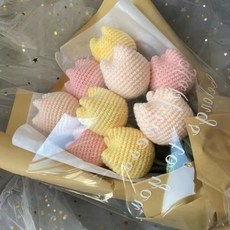 寶貝琳手作 鬱金香手工編織DIY材料包 毛線鉤針花束, 1個, 淺粉膚色淺黃可做9-12朵送教程工具
