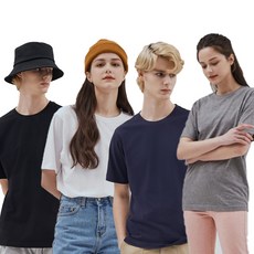 標準版型圓領短袖T恤, 白色+黑色+炭黑色+海軍藍