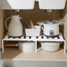 라온프리 다용도 주방 넓이조절 냄비정리대, 1개, 화이트x 너비35-67cm, 1단