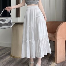 해피유통 여성 리본 스커트 여름 하이웨스트 미디 기장 a라인 스커트 jhwj