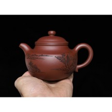 樂陶軒 吳敏峰 蓮子壺 原礦老紫泥 雙刀刻 紫砂壺 380cc, 1個