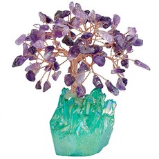 ECLATIS RockCLOUD 클라우드 자수정 크리스탈 머니 트리 풍수 나무 그린 티타늄 코팅 클러스터 베이스 장식 부와 행운을 위한 305039, ECLATIS RockCLOUD 클라우드 자수정 크리스