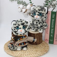 批發毛絨玩具手偶可套手上張嘴巴老虎動物手套指套玩偶布娃娃定製, 1個, 雪豹無外衣:25cm