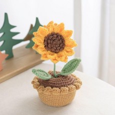 해바라기 DIY 뜨개질 튤립 스승의날 버니티뜨개꽃화분, 귀여운 작은 해바라기 화분, 1개
