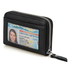 KM Legend 여성용 지갑 신분증 창이 있는 슬림 RFID 차단 신용 카드 홀더 동전 포켓이 더블 지퍼 컴팩트 블랙.