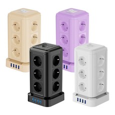 ORDFLES 12구+4USB 고속 충전고용량 4000W 과부하차단 타워형 멀티탭, 화이트, 1개, 2m