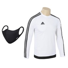 adidas 愛迪達 AERO3線Logo印花運動長袖T恤 白色+運動口罩