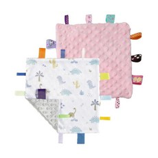 해외 CREVENT Tag Security 아기용 담요 남아용 부드럽고 작은 러비 아기 이불 감각 생일 베이비 샤워를 위한 훌륭한 선물 25.4 x 25.4cm10 10인치 8, Dinosaur + Pink Tag.