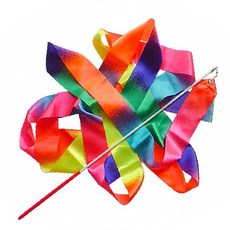 무지개 색상 율동 막대 공연 행사 학교 체육 활동 리본 막대 연습 도구 긴 천, 1개