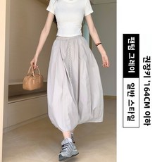 Yellwel 여름용 여성 중간길이 스커트 허리 밴딩 디테일 캐주얼 스타일 DJP