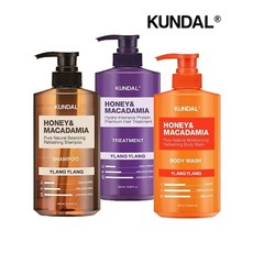 쿤달 허니앤마카다미아 일랑일랑 샴푸+트리트먼트+바디워시 500ml 세트, 1세트, 3개입