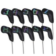 Scott Edward 가죽 아이언 골프 헤드 커버 10개 강력한 마그네틱 클로저 긴 목 보호 클럽 명확한 번호 태그 3-9/A/P/S (그라데이션 블랙), 블랙 그라데이션 3-P