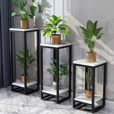 모칸도 사각 화분진열대 다용도 받침대 선반 화분 철재 골드 블랙 화이트, 2단, 블랙&상판화이트