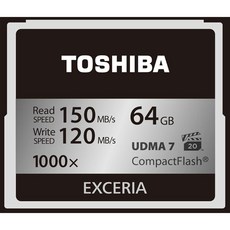 TOSHIBA 컴팩트 플래시 카드 64GB EXCERIA 1000배 장 최대독출속도 150MB/s 최대독출속도 120MB/s 국내CF-EZ064, 1개