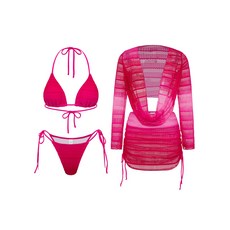 新款分體式泳衣三件組，抽繩短裙防曬罩衫