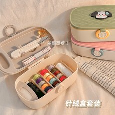 針線盒家用品質好高質量套裝高端針線包實用學生宿舍多功能陣線盒, 1件, 白灰色（含小狗貼片）:如圖
