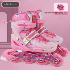 롤러스케이트 사이즈조절 LED 바퀴 인라인 스케이트화 주니어용, 1개, 반짝이는 핑크