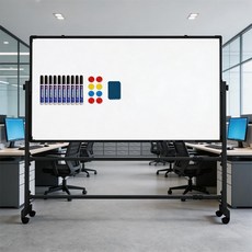 이동식 화이트보드 스탠드 양면 자석보드 스탠드 360도 회전 높이조절 학원 사무실 강의용 보드, 블랙 플라스틱