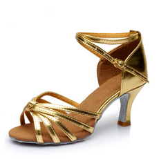 댄쓰얼랏 라틴댄스화 소프트힐 사교댄스 여성 댄스스포츠화 신고 벗기 편한 U자 고리 타입, 5CM, 220, 매듭형 골드 가죽