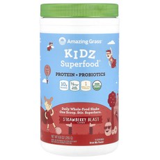 어메이징그래스 Kidz 슈퍼푸드 프로틴 프로바이오틱스 스트로베리 블라스트 255g 8.9oz, 5개, 252g