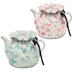 단열 주전자 커버 티포트 코지 주방 티팟 먼지 아침 식사 냄비 워머 커버고무밴드 포함 벌새와 꽃 프린트, 분홍 장미와 흰 백합