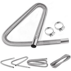 스위트 8개 세트 1인치 x 47인치 25mm 120cm 스테인리스 강 디젤 히터 배기 파이프 및 소음기 머플러 18mm29mm 호스 클램프 키트 연료 탱크 가스 튜빙 차량용, 100cm Without Exhaust Muffler