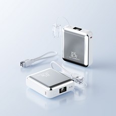 RYZO 충전이 내장된 새로운 형태의 C to C 케이블 10000mAh 대용량 보조배터리로 휴대 항공 가능, 흰색, CK-066