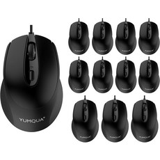 YUMQUA 컴퓨터 마우스 유선 2팩 USB PC 벌크코드 포함 사무실 홈 클래스룸 무음 광학 코드 마우스DPI 2개 조절 가능 톱 맥 노트북용, 12Pack