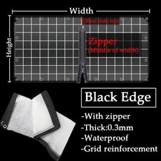 야외 지퍼 방수포 방풍 커튼 베란다 캠핑 방한 비가림 투명 비닐커튼 도어 야드 Pergola 메쉬 방수 천으로 PE 그리드 사용자 정의, 43)Black edge