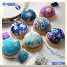 木底圓形針紮DIY手縫針插包，臺灣出貨，手工藝縫紉配件，繡針收納工具, 實木針插3個-送16枚金尾針【推薦】, 1個