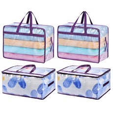 지퍼 손잡이가 달린 침구용 20갤런 대형 투명 담요 보관 가방 76L 오버사이즈 이불 킹 사이즈 접이식 플라스틱 침구 침대 시트 베개 4팩, 4 PA