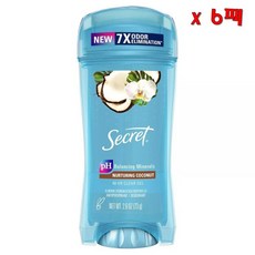 시크릿 후레쉬 클리어 젤 안티퍼스피런트 앤 데오도란트 포 우먼 코코넛 센트, 74g, 6팩