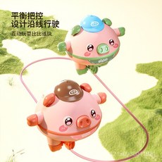 【臺灣出貨】平衡豬 不倒翁平衡豬 獨輪車 特技豬不倒翁 平衡豬 兒童玩具 懸空走繩子 電動獨輪車 兒童益智玩具, 1個, 粉色平衡豬,電池版【配送普通電池】