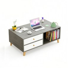 木質簡約風格咖啡桌茶几, 莫蘭迪灰色, 1件