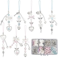 써니 1박스 163개 DIY 6세트 전화 부적 만들기 키트 귀여운 휴대폰 세트 핑크 레드 스프링 랜야드 플라워 딸기 활 유리 구슬 케이스 장식 공예 용품, Bow 2