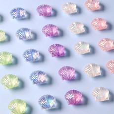 투명 오로라 조개 비즈 포인트 팔찌 키링 부자재, 1세트, 블루