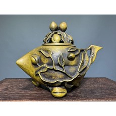 仿古銅魚形香爐 帶蓋 葉子水果裝飾, 1個