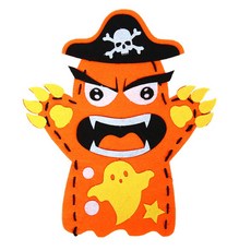 小布的雜貨 萬聖節DIY手偶材料包 台灣現貨 不織布手偶 蝙蝠骷顱頭手作, 1個, 萬聖節手偶 - 海盜橘色