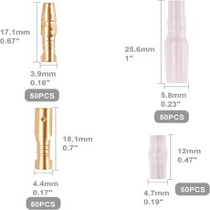 오토바이 모토용 황동 총알 커넥터 키트 암수 와이어 터미널 절연 커버 포함 3.9mm 200 개